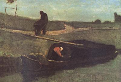 Vincent Van Gogh Peat Boat with Two Figures (nn04) oil painting image